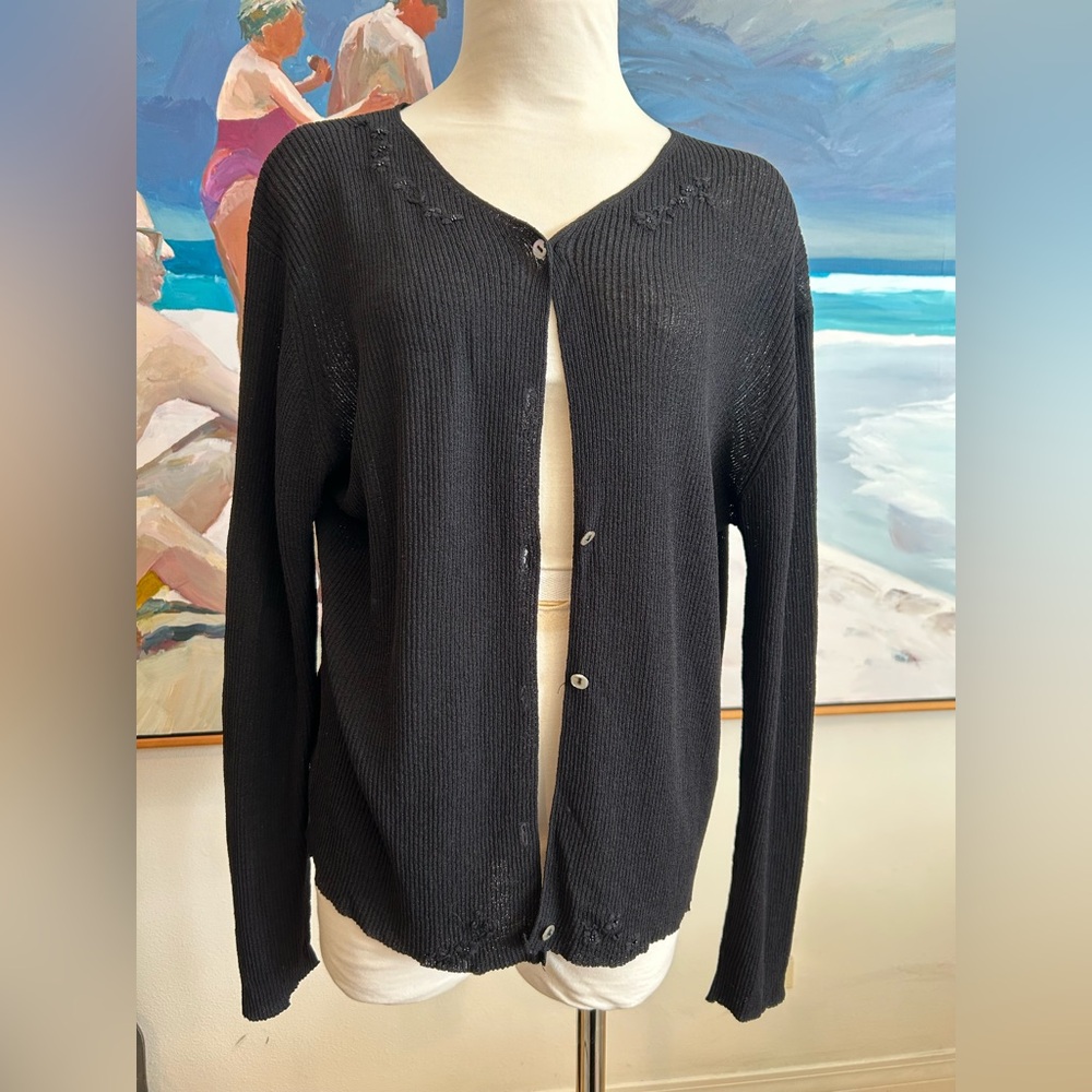 MAX STUDIO KNITWEAR Vintage Black Beaded Embroidered Cardigan, Sz L